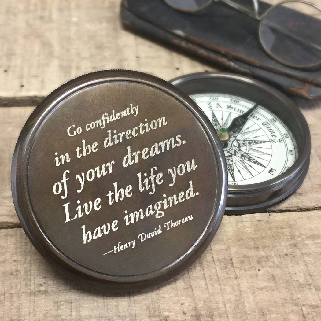 Personalized Henry David Thoreau Quote Brass Compass